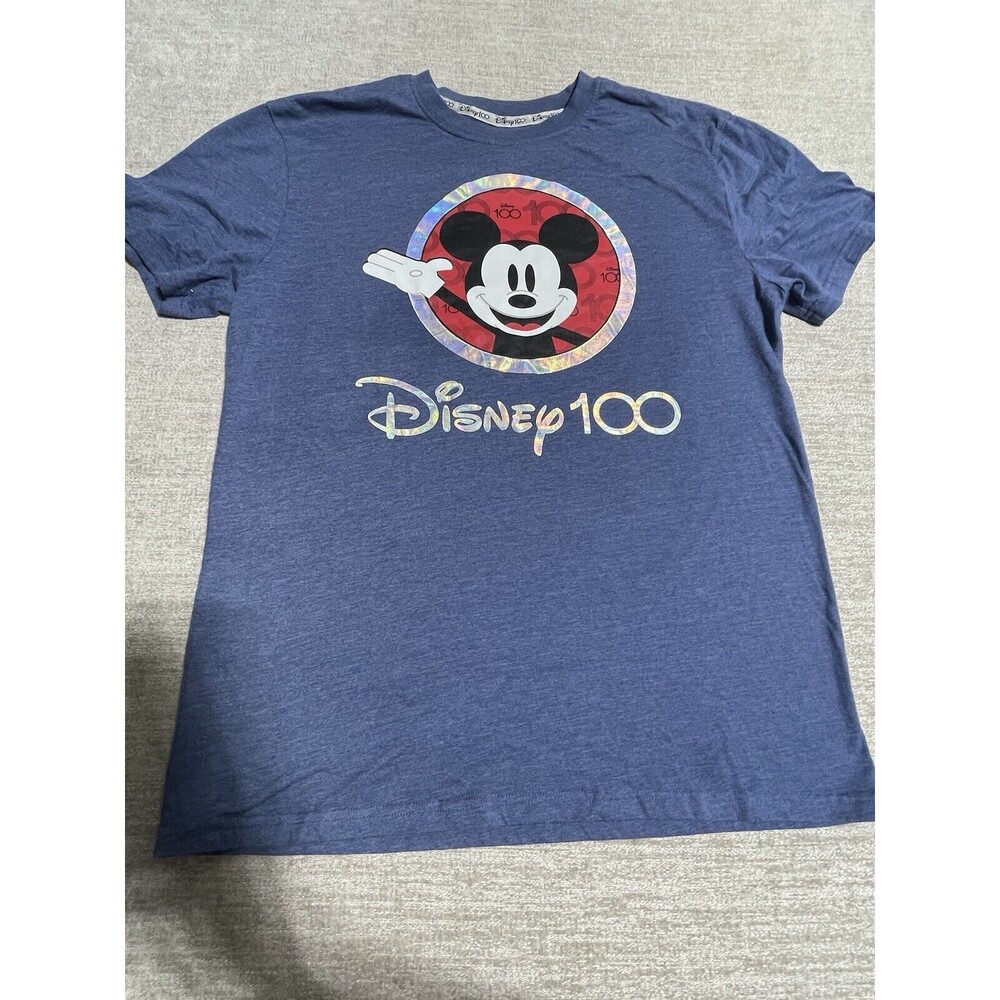 Disney Shirt Men’s Medium Blue Graphic Tee Short Sleeve Mickey Mouse Disney 100
